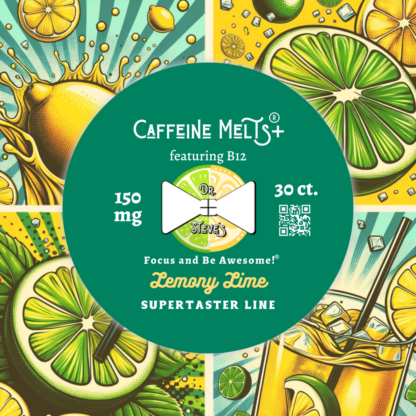 Lemony Lime Caffeine Melts® PLUS (150mg + 20mcg Methylcobalamin B12) SuperTaster