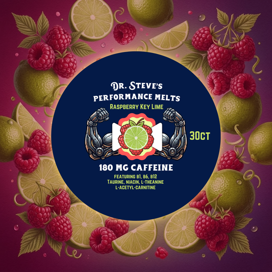 180mg Raspberry Key Lime Performance Melts (featuring 1.23mg B1, 1.76mg B6, 20mcg Methylcobalamin B12, Taurine, Niacin, L-Theanine & L-Acetyl-Carnitine)