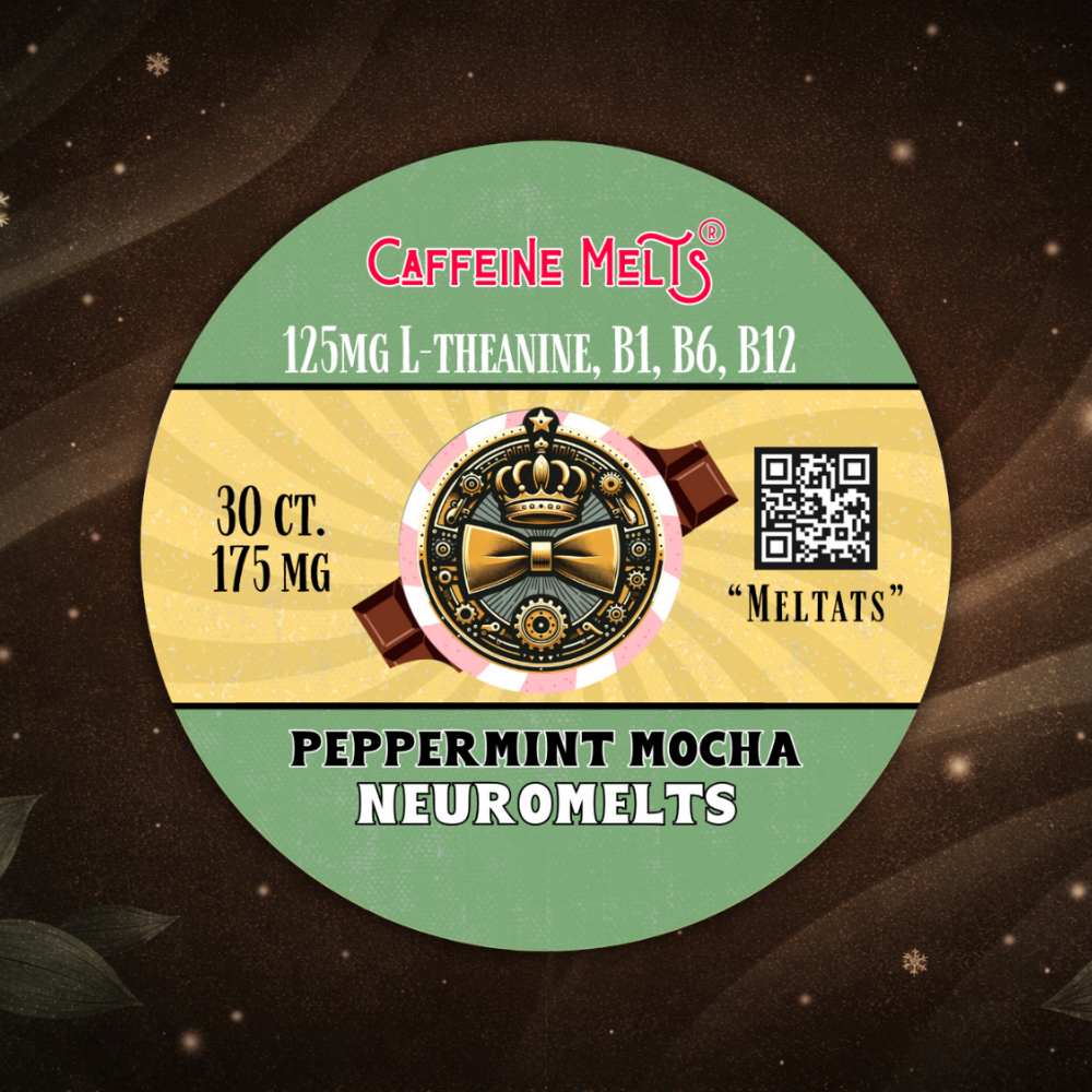 175mg Peppermint Mocha Nootropic NeuroMelts (featuring 1.23mg B1, 1.76mg B6, 20mcg Methylcobalamin B12 & 125mg L-Theanine)