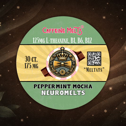 175mg Peppermint Mocha Nootropic NeuroMelts (featuring 1.23mg B1, 1.76mg B6, 20mcg Methylcobalamin B12 & 125mg L-Theanine)